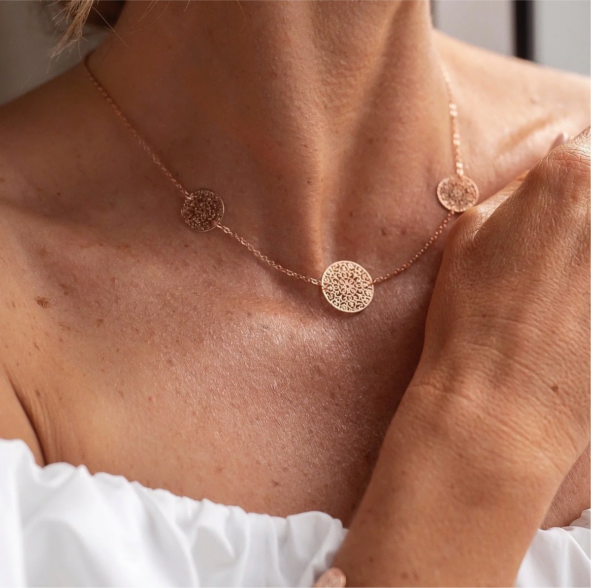 Rose Gold Short 3 Disc Necklace