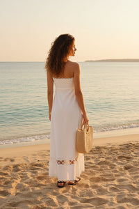 Strapless White Cotton Maxi-Dress