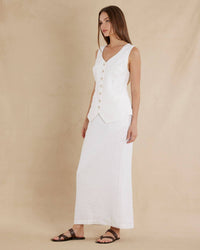 Mabel Linen Skirt - White: White / 14