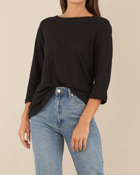Bronte Linen Jersey Top - Black: Black / XL