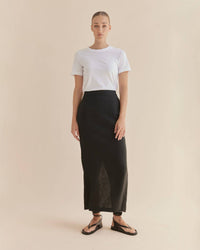 Mabel Linen Skirt - Black: Black / 6