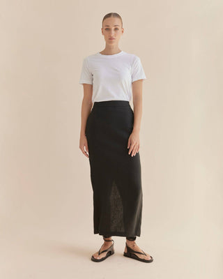 Mabel Linen Skirt - Black: Black / 6