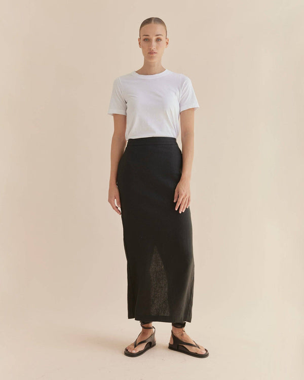 Mabel Linen Skirt - Black: Black / 6
