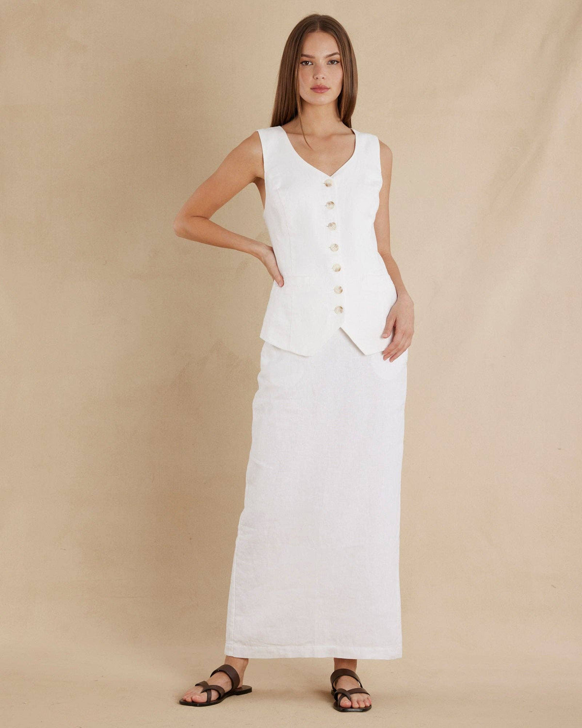 Mabel Linen Skirt - White: White / 6