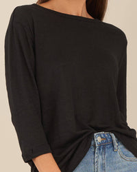 Bronte Linen Jersey Top - Black: Black / XL