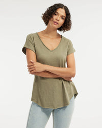 Aiden Organic V Neck Tee - Khaki: Khaki / L