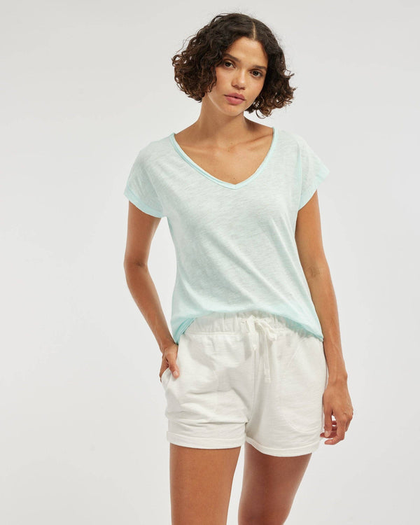 Sadie V Neck Tee - Sky Blue: Sky Blue / M