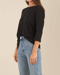 Bronte Linen Jersey Top - Black: Black / S