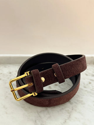 Halley Suede Buckle Belt - Brown