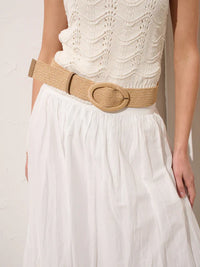 Woven Oval Buckle Straw Belt