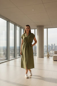 Cap Sleeve solid Midi Dress
