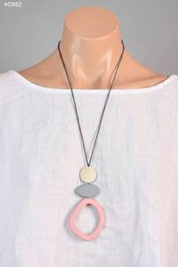 Pink and Grey Wooden Necklace