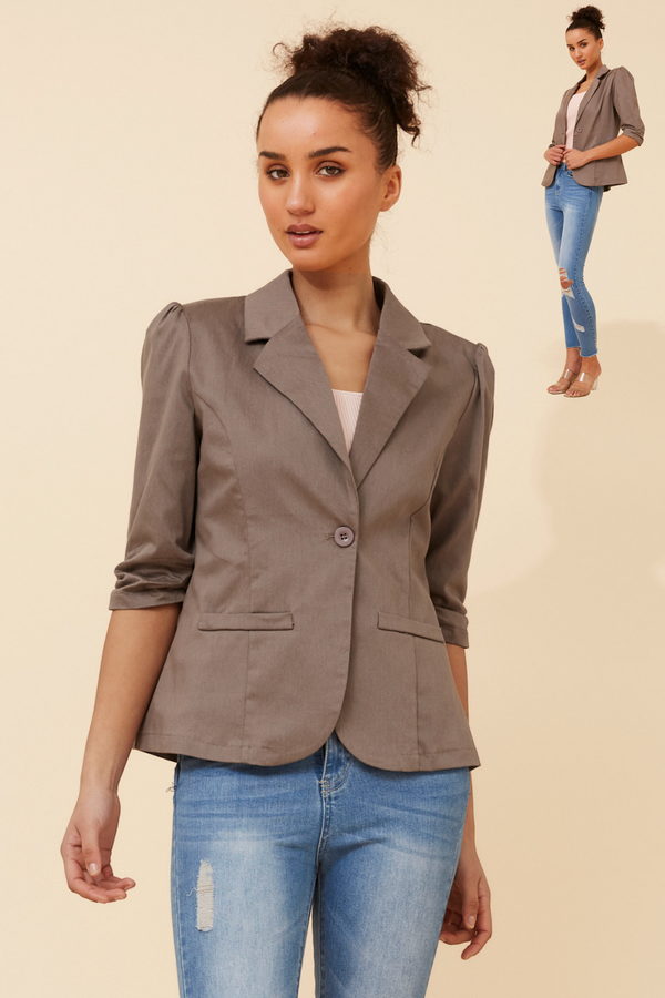 Ruched Sleeve Blazer