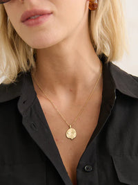 Ocean Coin Charm Matte 18k Gold Plated Necklace