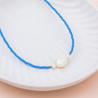Blue Fine Beads with Fresh Water Pearl Necklace