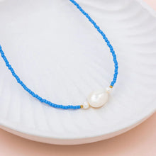 Load image into Gallery viewer, Blue Fine Beads with Fresh Water Pearl Necklace