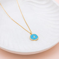 Blue Enamel with Gold Lightening Pendant Necklace