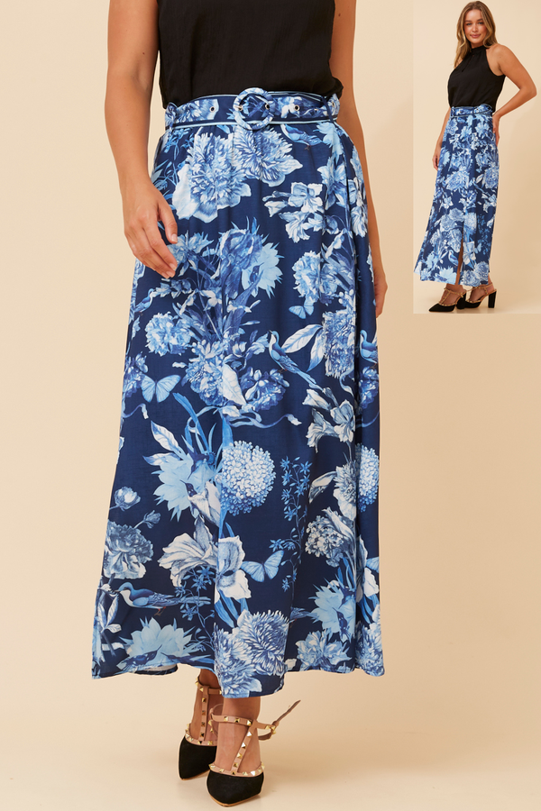 Blue Floral Maxi Skirt