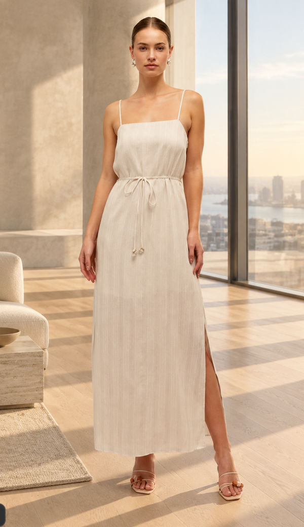 Striped Taupe Maxi Dress