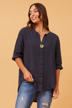 Load image into Gallery viewer, 3/4 Sleeve Button Top- Navy