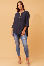 Load image into Gallery viewer, 3/4 Sleeve Button Top- Navy