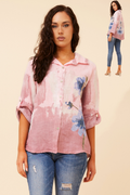 Pink Print Linen Top