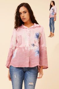 Pink Print Linen Top