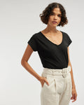 Sadie V Neck Tee - Black: Black / S