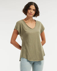 Aiden Organic V Neck Tee - Khaki: Khaki / XXL
