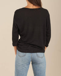 Bronte Linen Jersey Top - Black: Black / XL