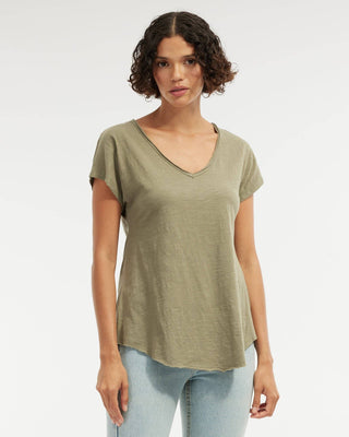 Aiden Organic V Neck Tee - Khaki: Khaki / L