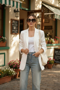 Single Button Cotton Jacket - White